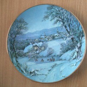 Vintage JWK Bavaria plate west Germany winter scene good condition gold rim